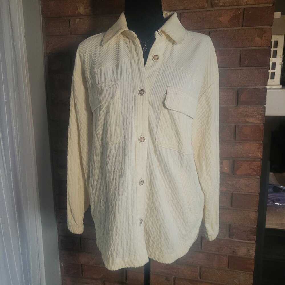 NWOT Maeve by Anthropology Cream Wide Wale Corduroy Button-Up Shacket - Size S